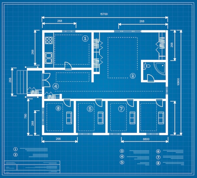 Vector dibujo del plan de la casa blueprint la figura del boceto de anotación