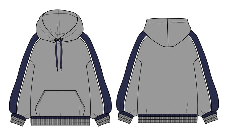 Vector dibujo plano de moda técnica con capucha de manga larga plantilla de color gris de ilustración vectorial