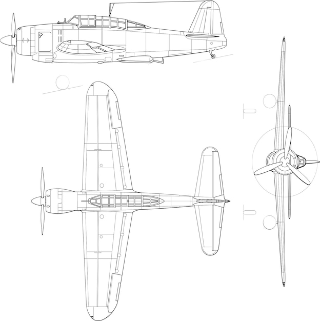 un dibujo de un plano con los números 2 y 3 en él archivo vectorial Yokosuka D4Y4svg