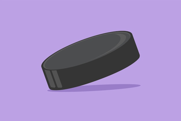 Dibujo plano del personaje primer plano del disco de hockey sobre hielo Competición de temporada americana de hockey sobre hielo y concepto de torneo nacional Símbolo de etiqueta de logotipo de disco de hockey sobre hielo negro Diseño de dibujos animados vector ilustración