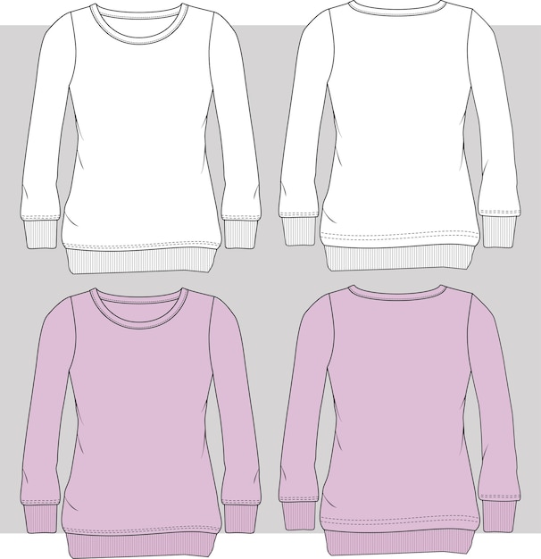 Vector dibujo plano de sudadera de manga larga para mujer