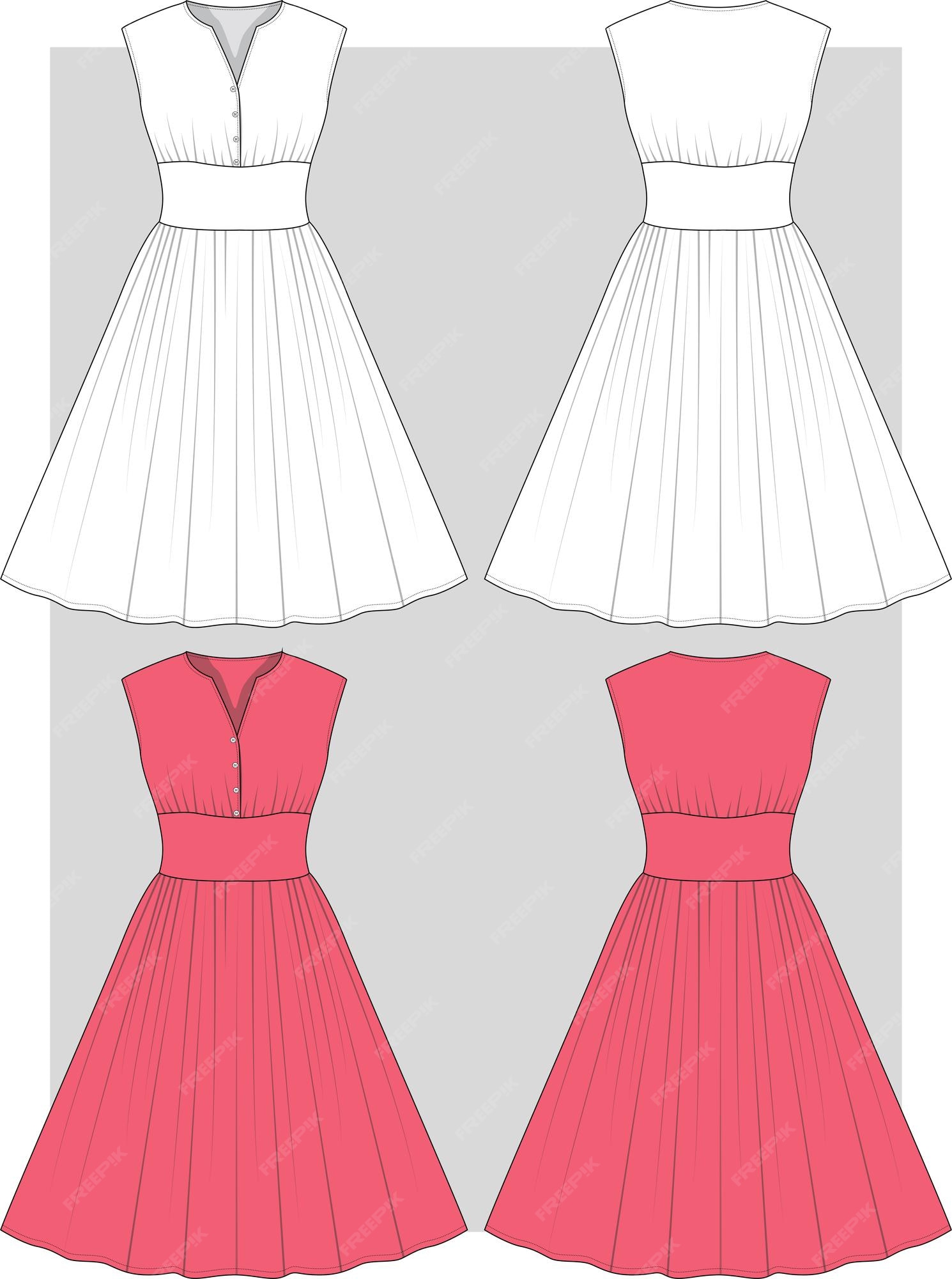 Dibujo plano de vestido de moda sin mangas para niñas | Vector Premium