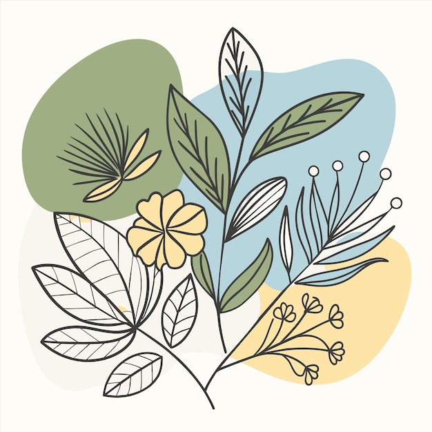 un dibujo de una planta con flores y hojas
