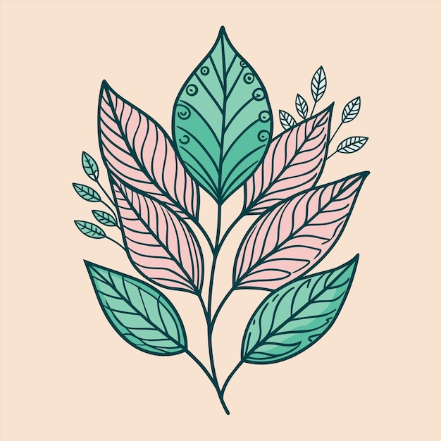 un dibujo de una planta con hojas y hojas