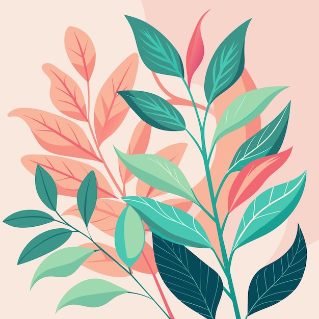 un dibujo de una planta con hojas verdes y naranja y rosa