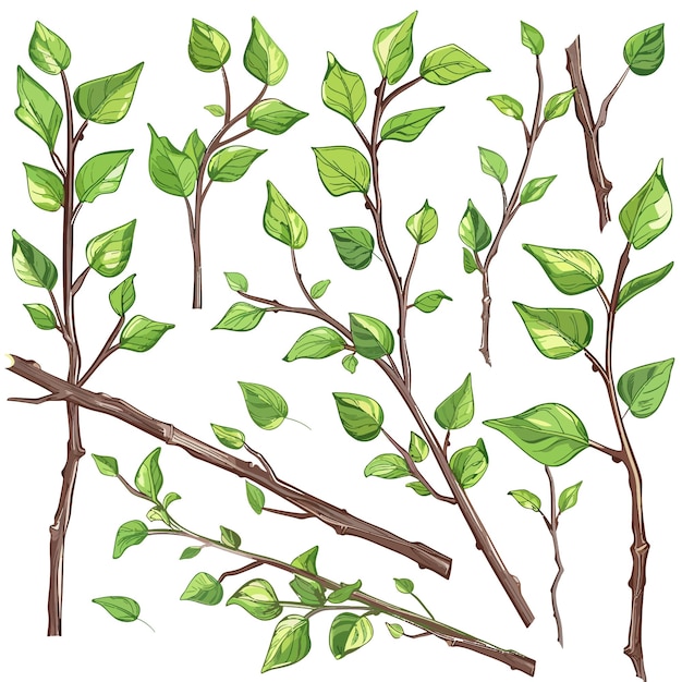 un dibujo de una planta con hojas verdes y ramas