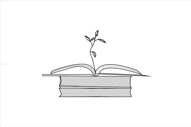 un dibujo de una planta y un libro con una planta que crece fuera de ella