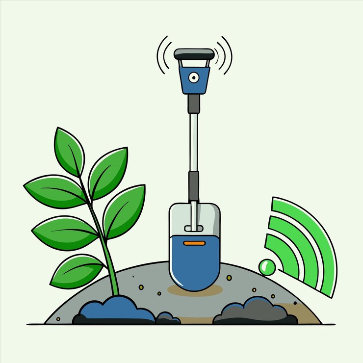 Vector un dibujo de una planta y una planta con una luz azul en ella