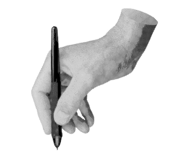 dibujo con pluma en la mano Vector de estilo semitono aislado sobre fondo blanco