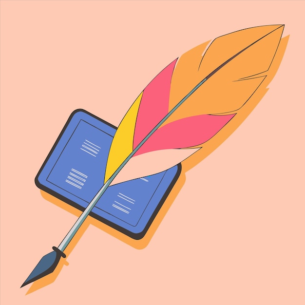un dibujo de una pluma con una pantalla azul que dice una cita en él