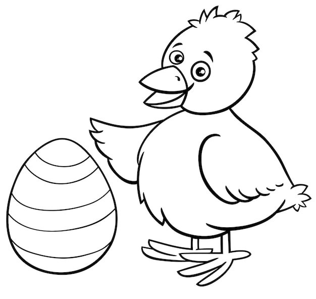 Dibujo de pollito de Pascua con huevo para colorear