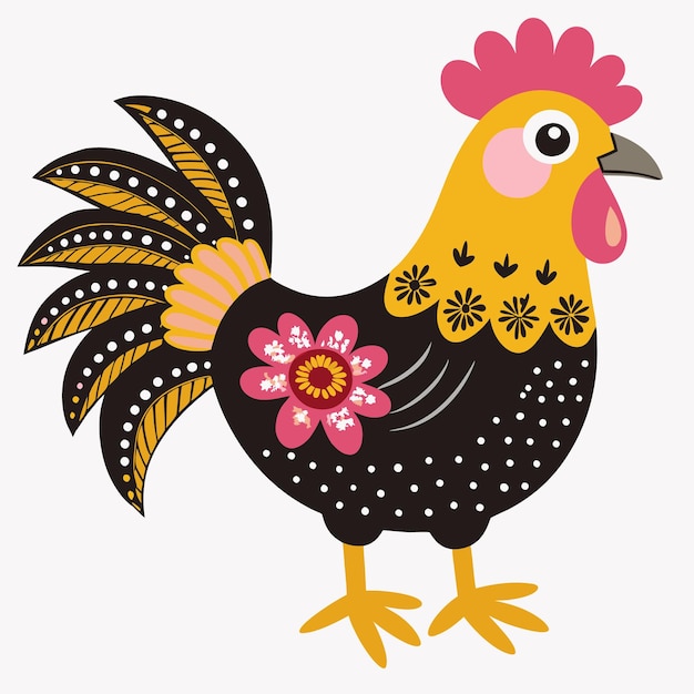 un dibujo de un pollo con una flor en él