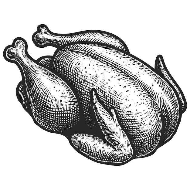 un dibujo de un pollo con un fondo blanco y negro