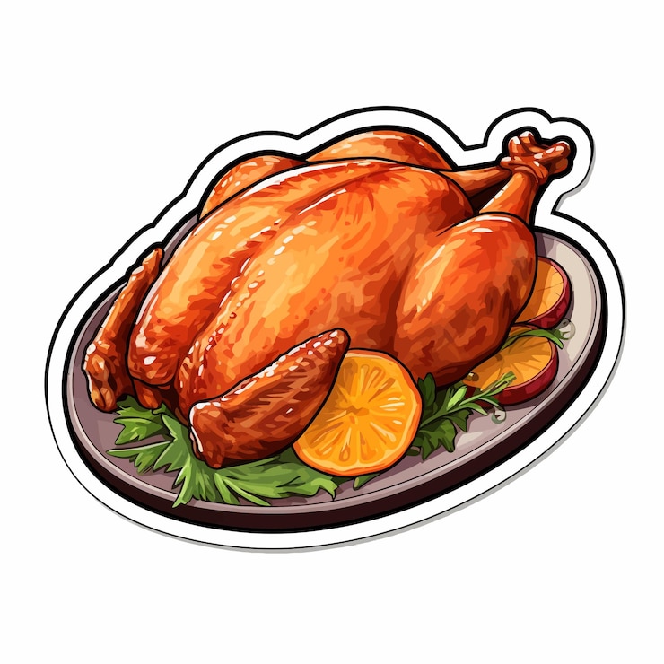 Vector un dibujo de un pollo y limones en un plato.