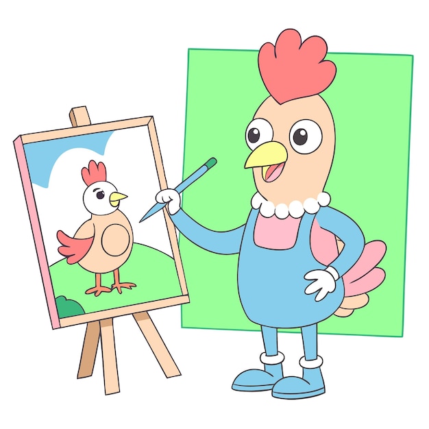un dibujo de un pollo y una pintura de un polro