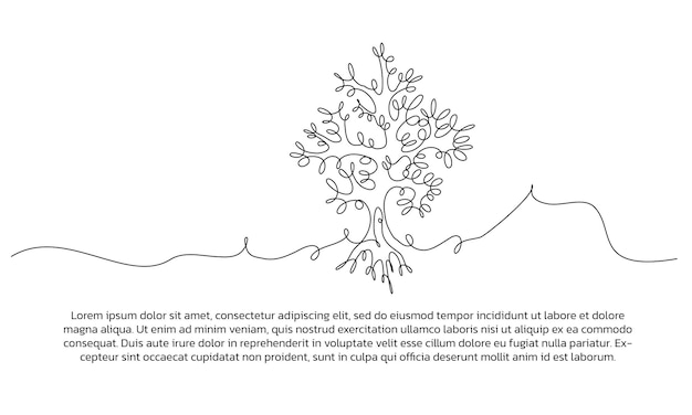 Dibujo de póster de árbol de una línea con marco Decoración de pared de línea continua mínima abstracta