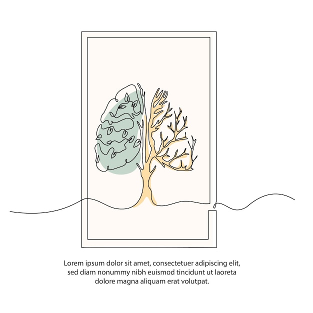 Un dibujo de póster de árbol de pulmón de línea con un hermoso marco Decoración de pared de línea continua mínima abstracta