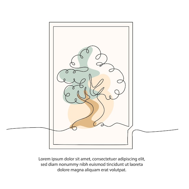 Un dibujo de póster de bonsai de línea con un hermoso marco Decoración de pared de línea continua mínima abstracta