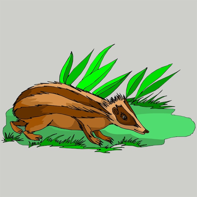 Un dibujo de un puercoespín sobre un fondo gris.