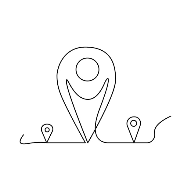 Dibujo de punteros de ubicación en línea y líneas individuales continuas punto de navegación de pin de ubicación
