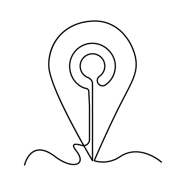 Dibujo de punteros de ubicación en línea y líneas individuales continuas punto de navegación de pin de ubicación