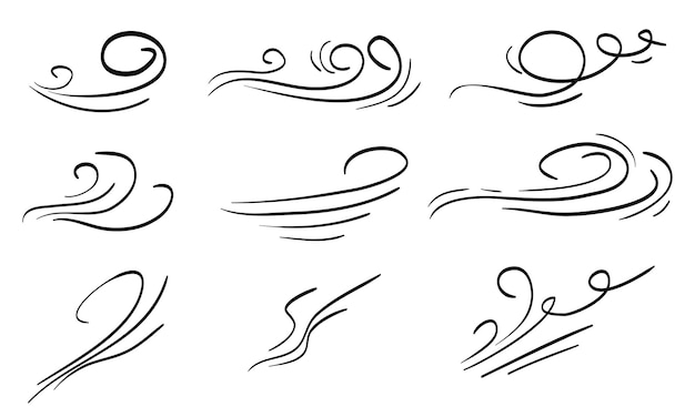 dibujo de ráfaga de viento aislado en fondo blanco ilustración dibujada a mano vectorial