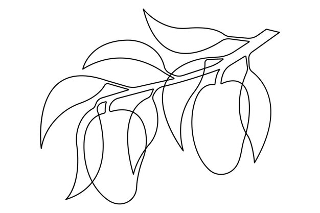 un dibujo de una rama de un árbol de pera con un dibujo en línea de una fruta