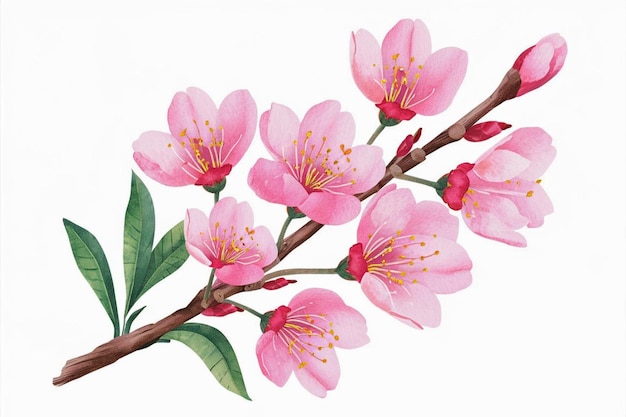 un dibujo de una rama con flores rosas