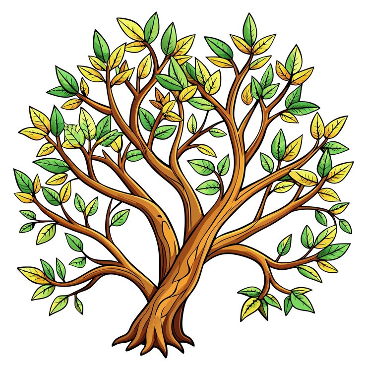 Vector dibujo de ramas de árboles vector de dibujos animados en fondo blanco