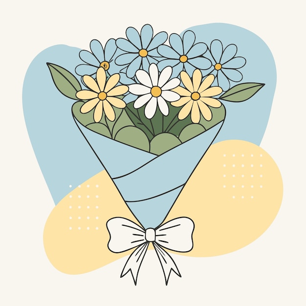 un dibujo de un ramo de flores azul y amarillo