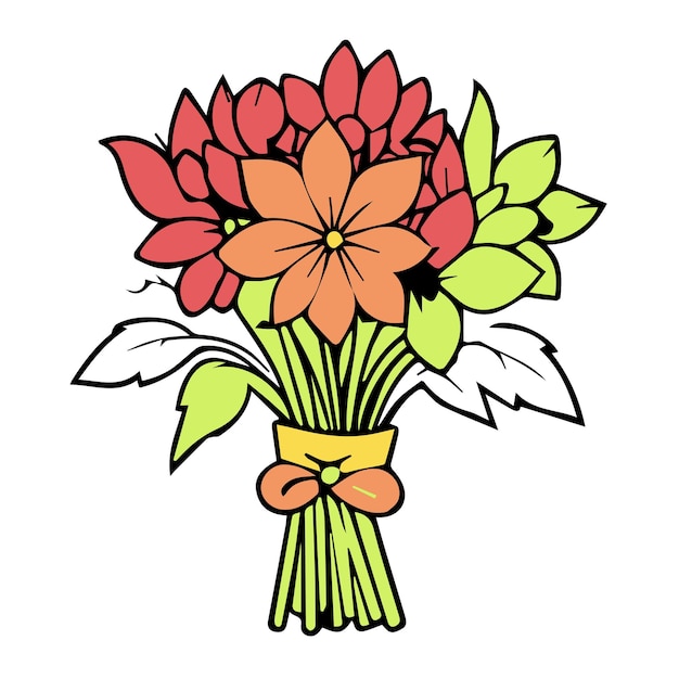 Vector un dibujo de un ramo de flores con una cinta a su alrededor