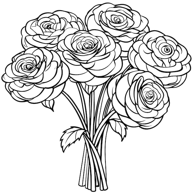un dibujo de un ramo de rosas con un contorno negro