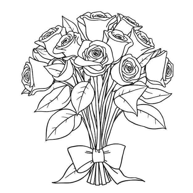 Dibujo de un ramo de rosas Ilustración vectorial Página para colorear