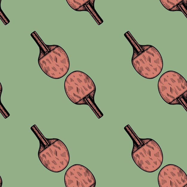 Dibujo de raqueta de ping pong de patrones sin fisuras Elementos de deporte vintage para tenis de mesa estilo dibujado a mano
