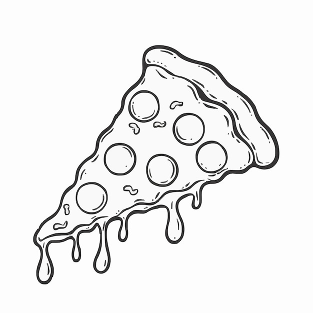 Un dibujo de una rebanada de pizza con la palabra pizza en ella