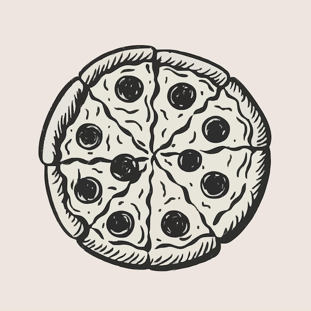 un dibujo de una rebanada de pizza con queso y aceitunas