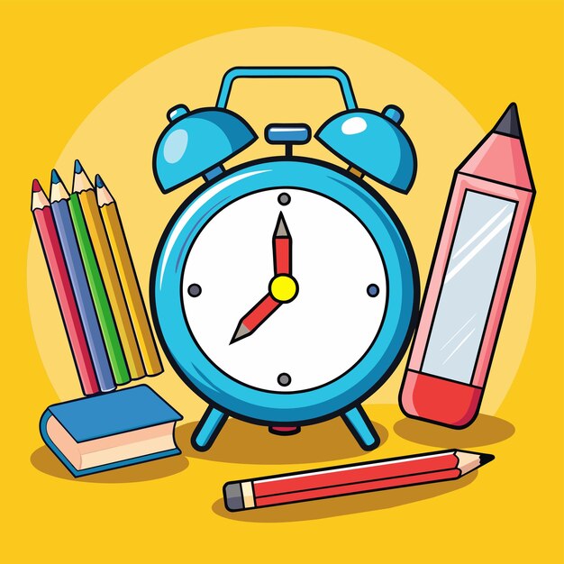 un dibujo de un reloj con un lápiz y lápices