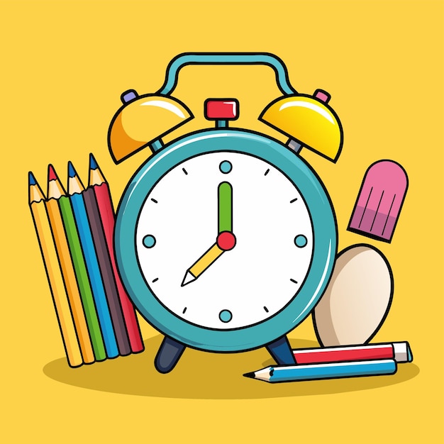 un dibujo de un reloj con un reloj azul en él