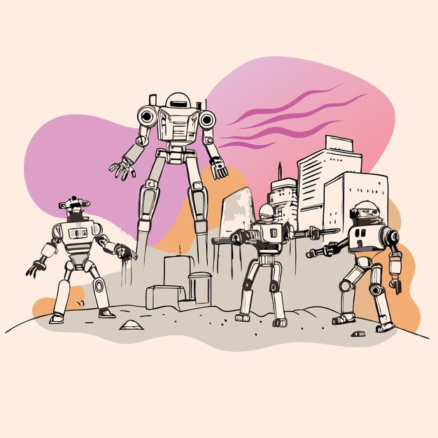un dibujo de robot con uno de los personajes en él