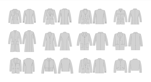 dibujo de ropa diseño de ropa casual chaquetas camisas plantilla contorno lineal arte moda dibujo vector diseño plano maqueta de gráficos