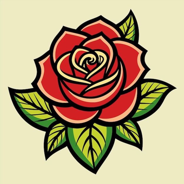un dibujo de una rosa con una hoja verde
