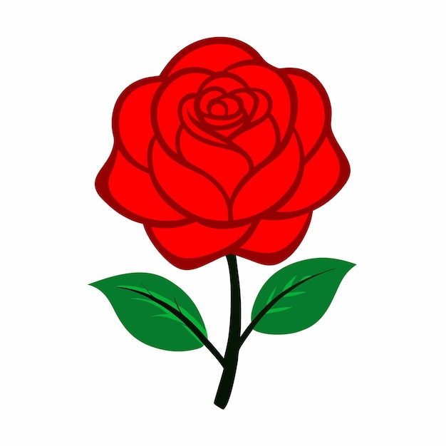 un dibujo de una rosa roja con hojas verdes