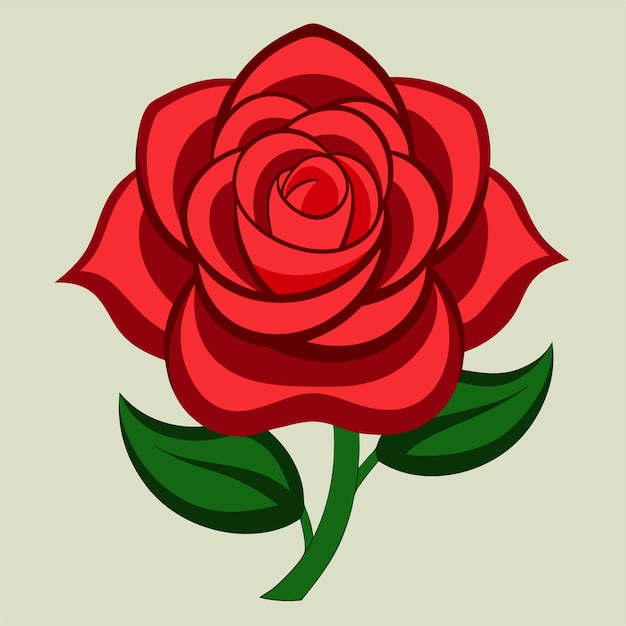 un dibujo de una rosa roja con hojas verdes