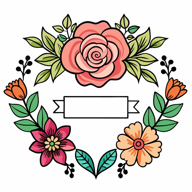 Vector un dibujo de una rosa rosada con una pancarta que dice "bienvenido a la parte inferior"