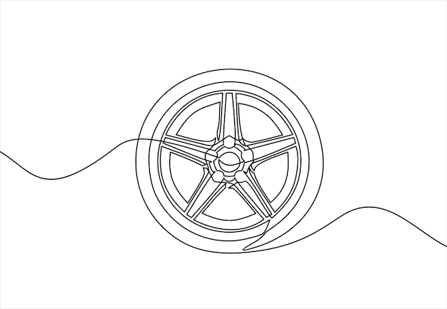 un dibujo de una rueda con un contorno en blanco y negro