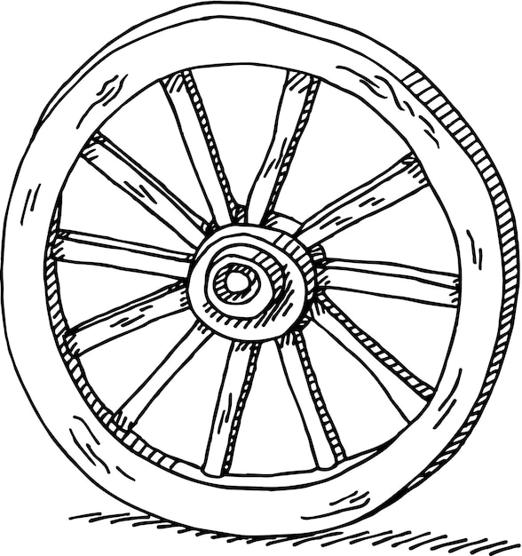 Vector un dibujo de una rueda que tiene un dibujado de una rueda con la palabra rueda en ella