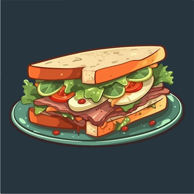 Vector un dibujo de un sándwich con un sándwich encima.