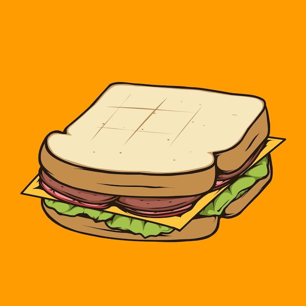 Vector dibujo de un sándwich con un tomate encima.