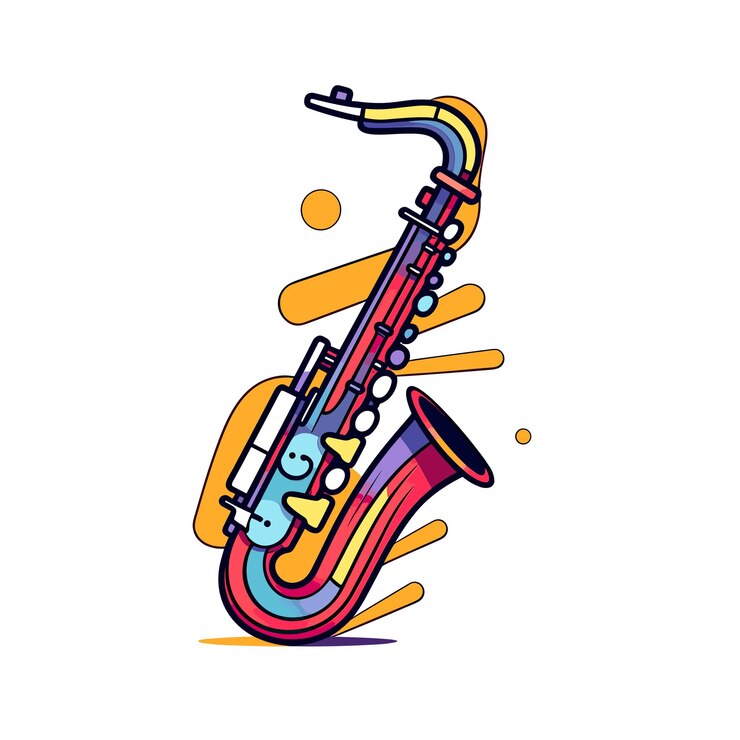 Vector un dibujo de un saxofón con la palabra jazz.