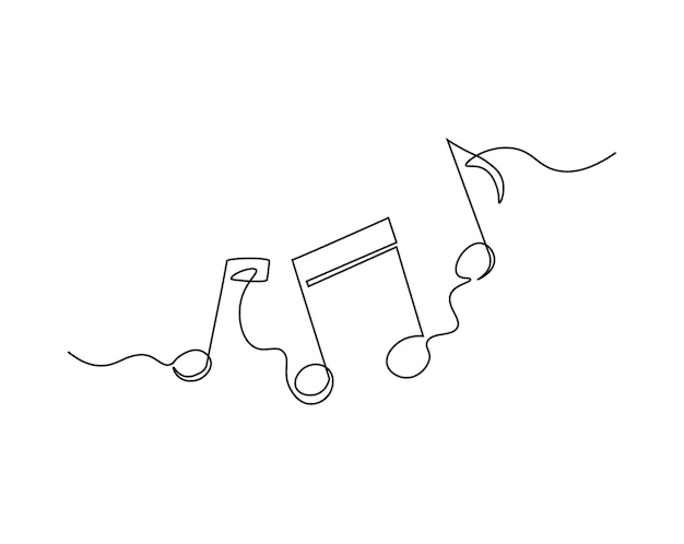 Dibujo sencillo continuo de una línea de notas musicales